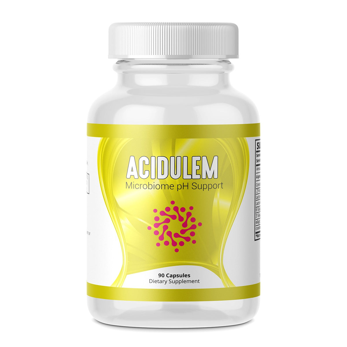 Acidulem - Microbiome pH Support dietary supplement bottle for Acidulem Digestive Acid Balance with 90 capsules.