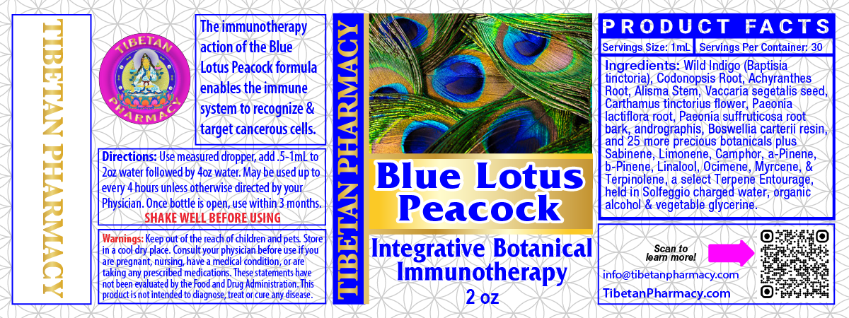 Blue Lotus Peacock - Maintain Digestive and Immune Balance, Integrative Botanical Immunotherapy product label.
