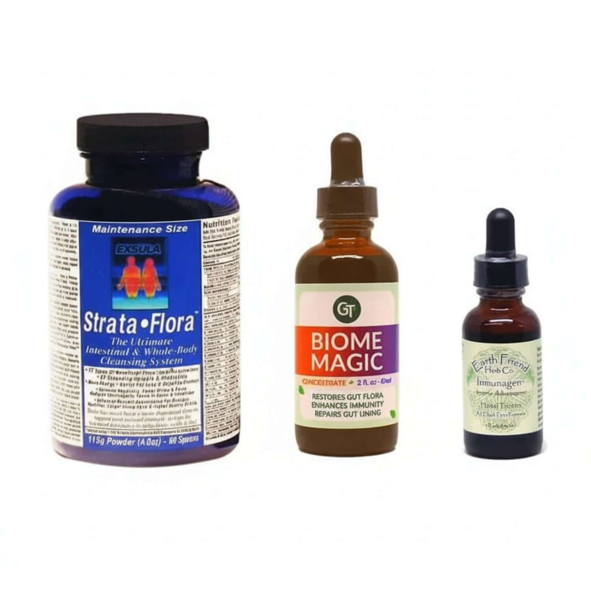 Bundle of Supplements to Strengthen Resilience including Strata-Flora, Biome Magic, and Earth Friendly Immunagen.