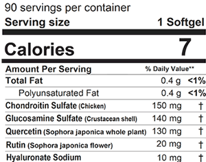 Nutrition label for CystoProtek Bladder GAG Layer Supplement softgel, showing key ingredients and servings.