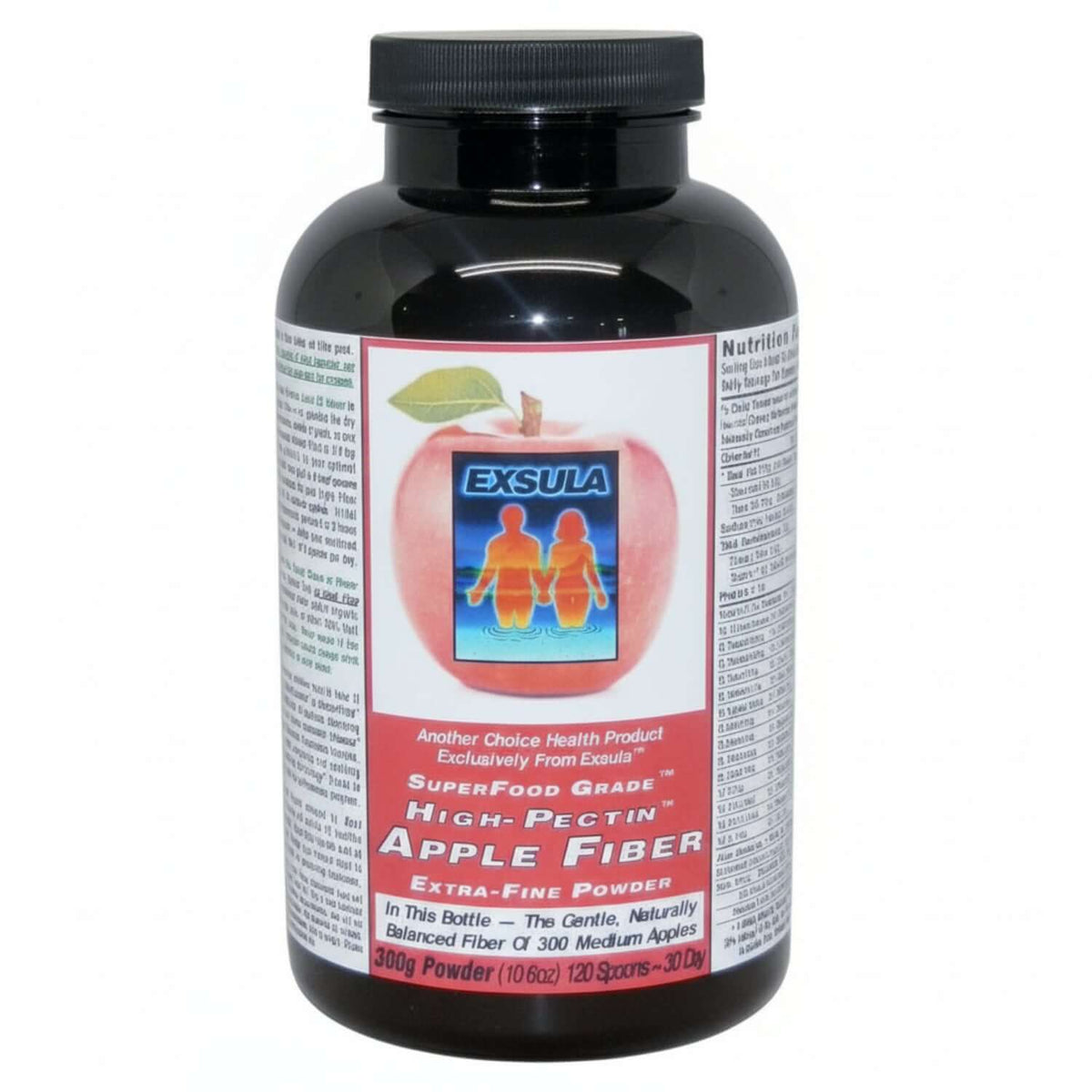 Exsula Superfoods Apple Fiber for Digestive Health bottle, featuring high-pectin extra-fine powder for optimal digestion.