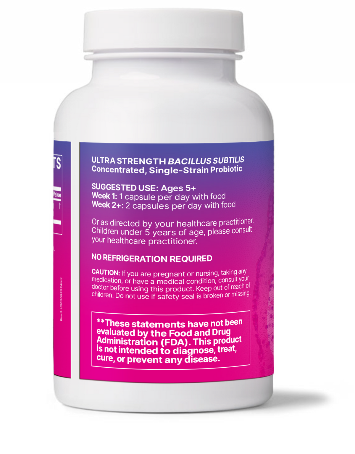HU58 High Potency Spore Based Probiotic bottle with usage instructions and health warnings.