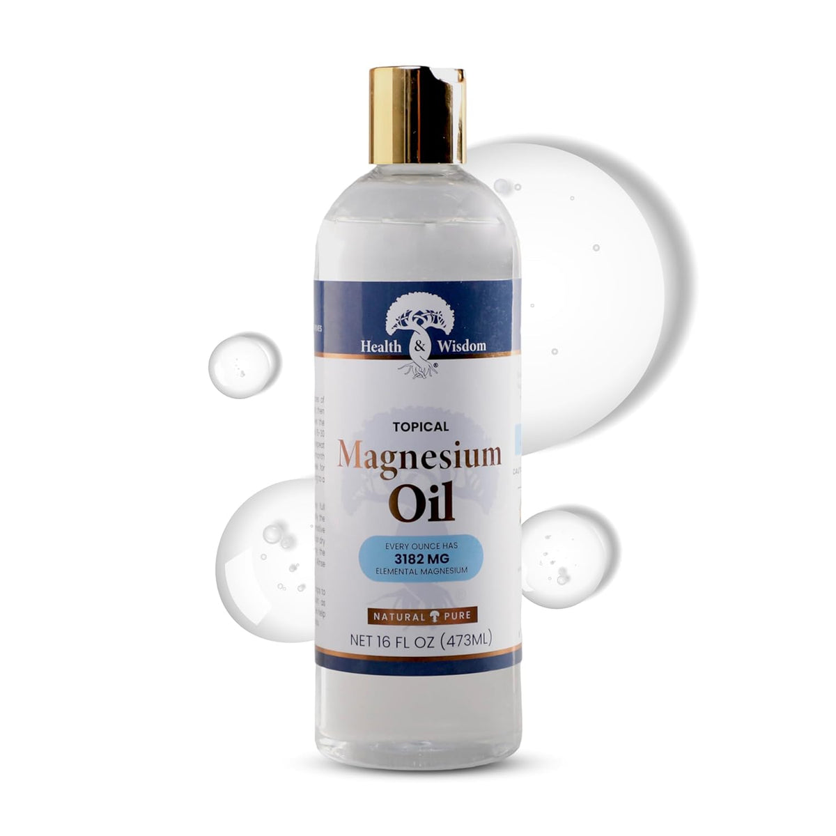 Bottle of Health & Wisdom Magnesium Oil on a white background
