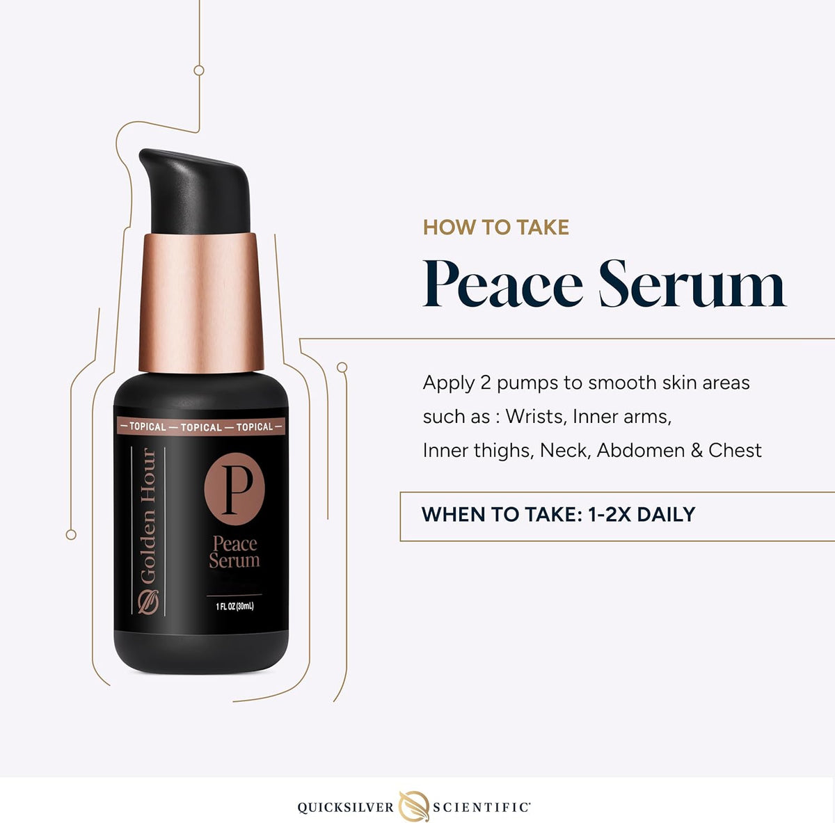 Peace Serum - Bioidentical Progesterone for topical use, apply to wrists, inner arms, thighs, neck, abdomen, and chest.