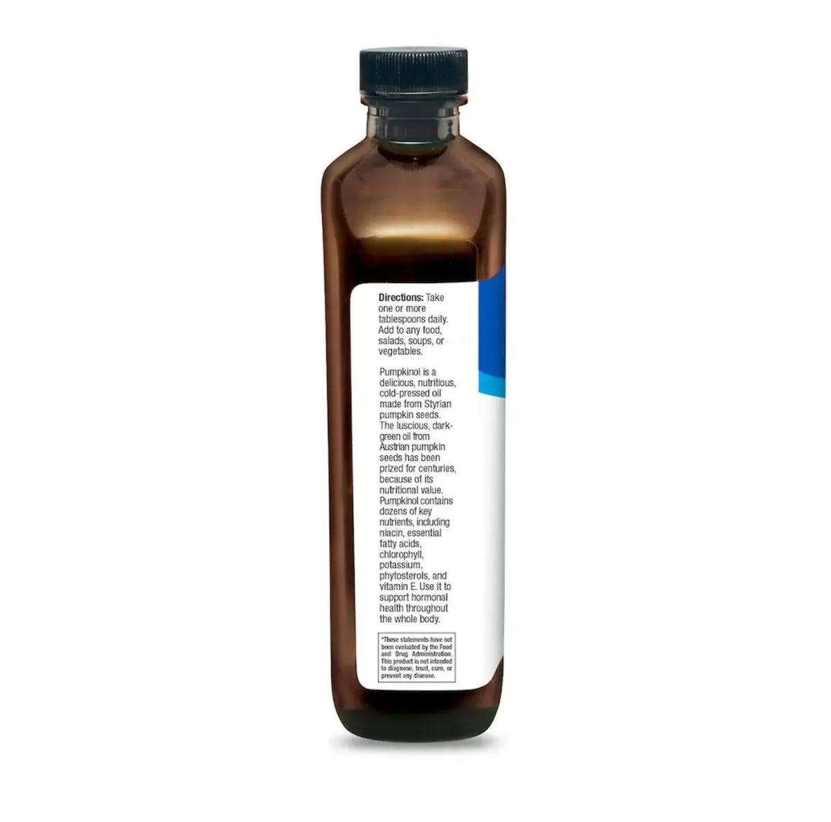 Bottle of Styrian Pumpkin Seed Oil Liquid by North American Herb & Spice with instructions and benefits.