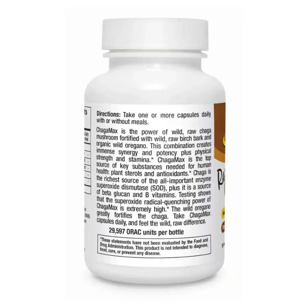 ChagaMax bottle featuring Chaga for Energy, wild raw chaga mushroom capsules for natural energy and stamina.