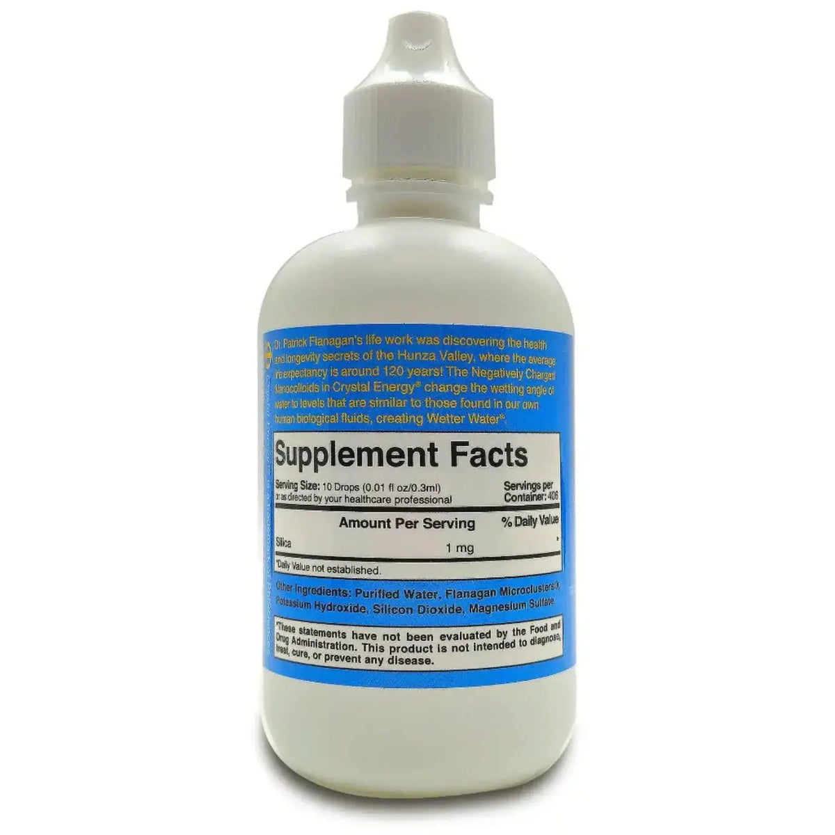Crystal Energy - Cellular Hydration Formula supplement facts bottle, displaying serving size and ingredients.