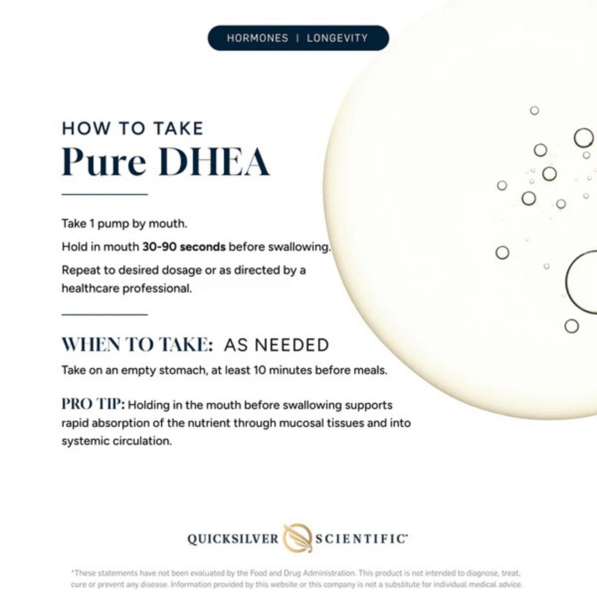 Instructions on how to take Pure DHEA Nanoemulsified Liquid by Quicksilver Scientific.