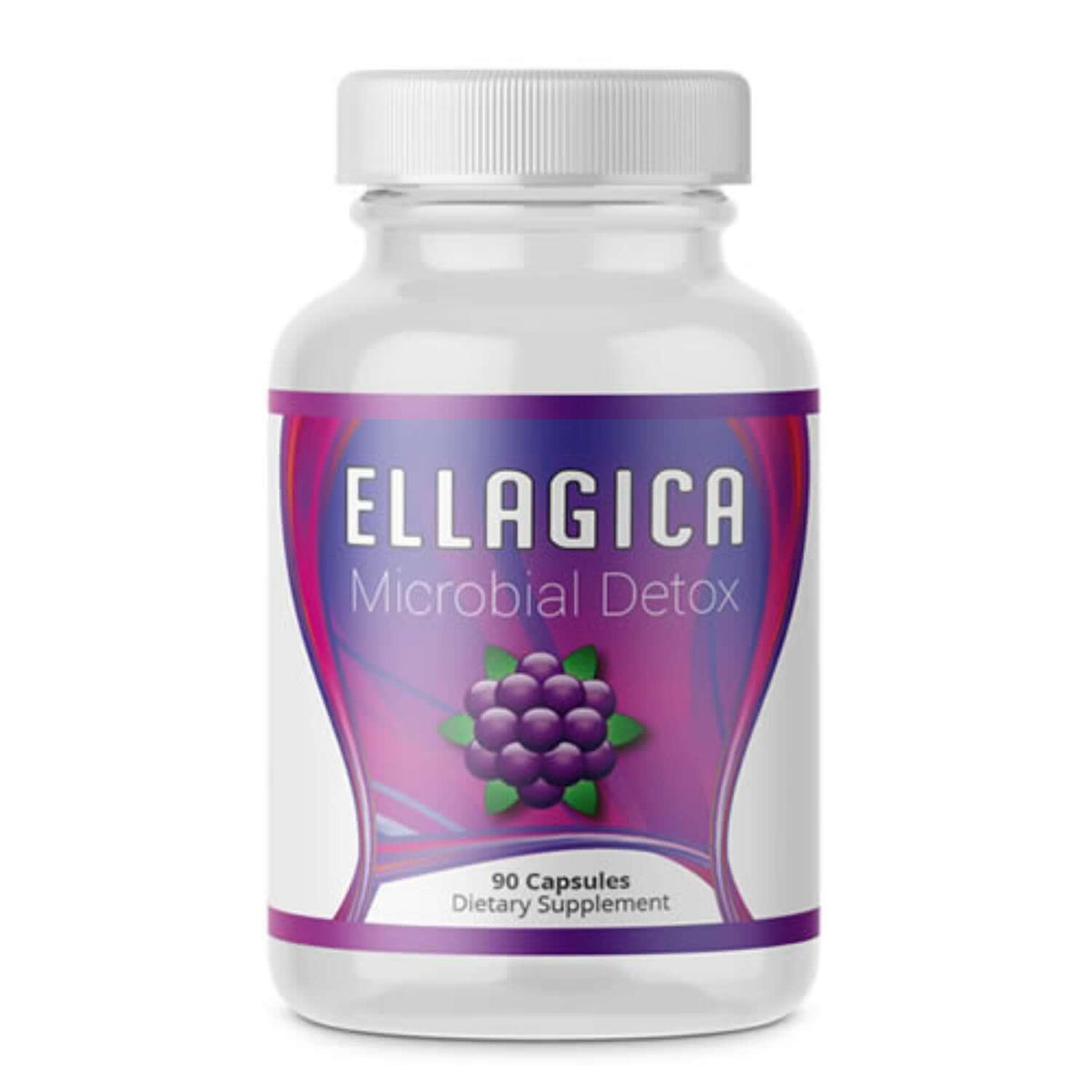 Supplement bottle labeled 'Ellagica Microbial Detox' on a white background