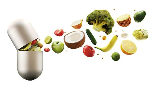 Visual representation of supplements with fruits and vegetables, highlighting how to choose your supplements.