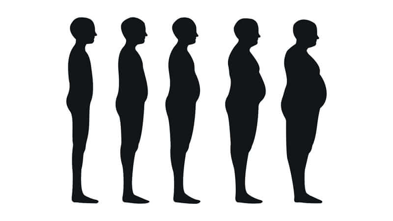 Silhouettes of human figures demonstrating different stages of fat metabolism and body composition.