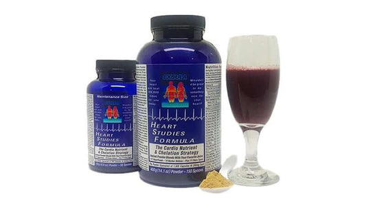 Heart Studies Formula Introduction showcasing supplement bottles and a glass of drink.