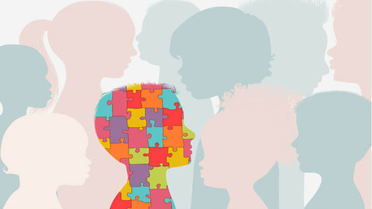 Silhouettes of children and puzzle piece head representing Hydrogen for Autism.