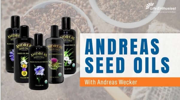 Andreas Seed Oils products featuring bottles and branding with Andreas Wecker.