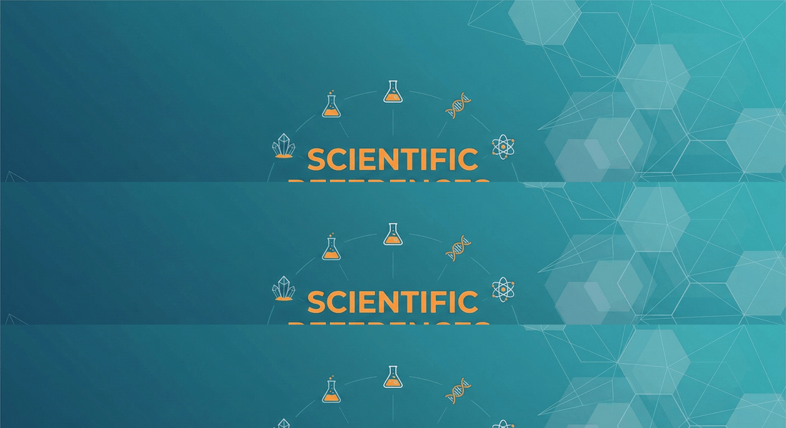 Scientific References ORMUS with scientific icons and a decorative background.