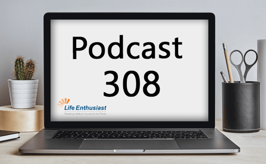 Podcast 308 episode discussing Phytoplankton and Seed Oils on a laptop screen with a desk setup.