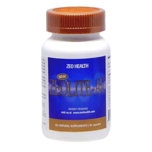 A bottle of Zeolite-AV, exploring the antiviral properties of Clinoptilolite (Zeolite) supplement.