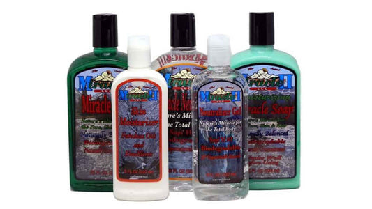 Miracle II Brand Information products showcasing various Miracle II liquids and gels for personal care.