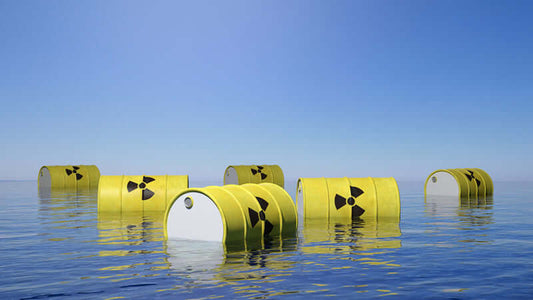 Zeolite Removes Toxins from Poisoned Water in the presence of yellow barrels in the ocean.