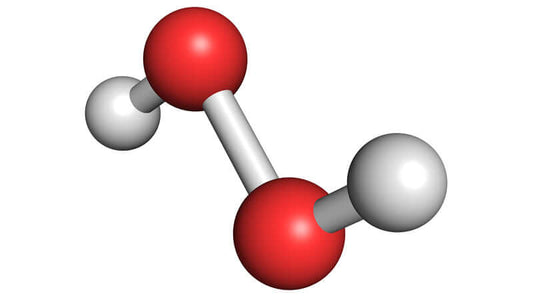 Molecular structure of Hydrogen Peroxide Applications with red and white spheres representing atoms.