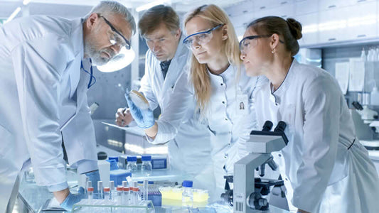 ORMUS Non-metallic Metals, Researchers analyzing samples in a lab for ORMUS: Non-metallic Metals study.