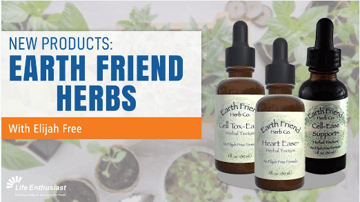 Image showcasing new products from Earth Friend Herbs, including herbal tinctures for health support.