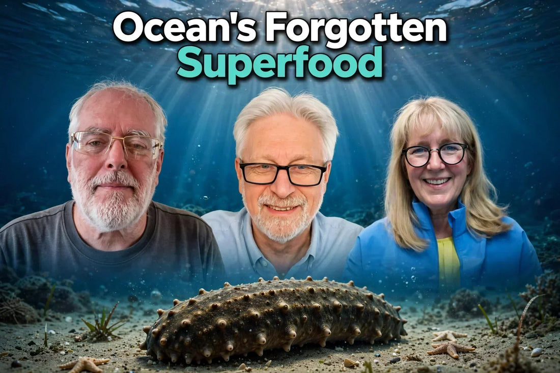 Podcast discussing Sea Cucumber Secrets with experts, showcasing ocean's forgotten superfood underwater.