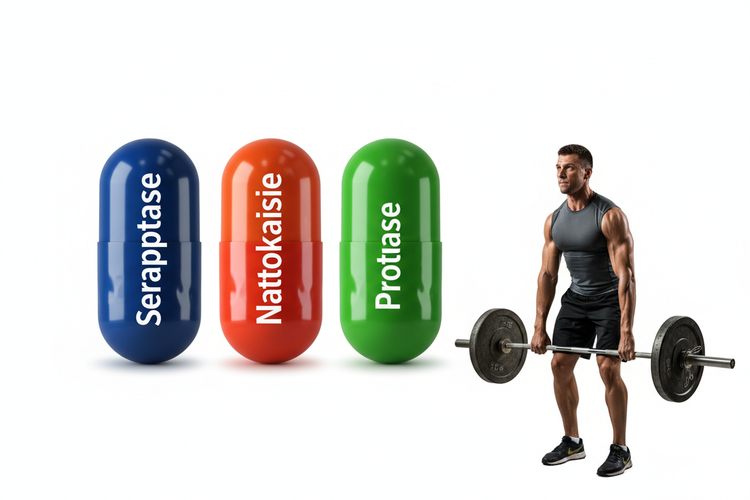 Enzymes for lower inflammation - increase mobility with Serapeptase, Nattokinase, and Protease capsules alongside weightlifting.