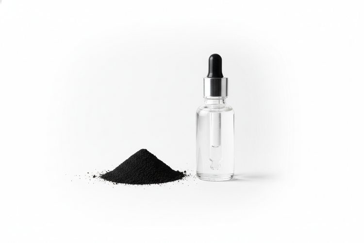 Deep Cellular Cleansing: humic and fulvic acid powder next to a dropper bottle.