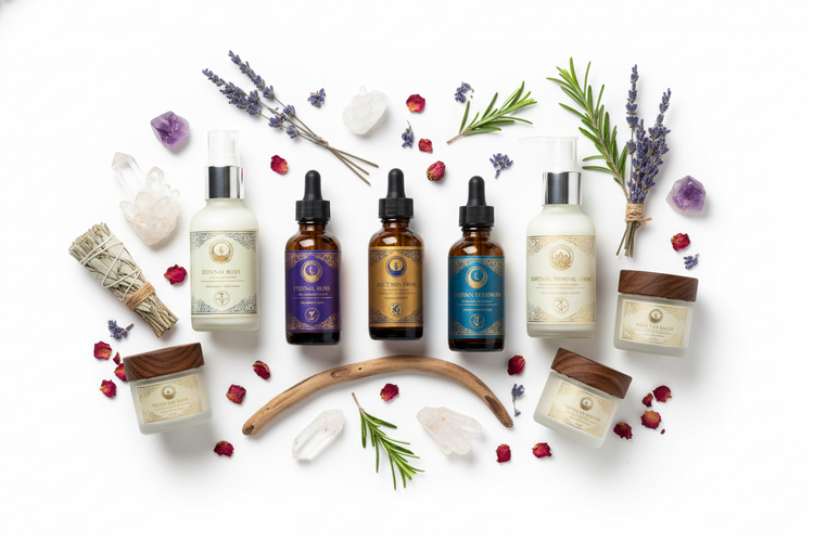 Ormus Oils collection featuring alchemical products for higher consciousness with herbs and crystals.