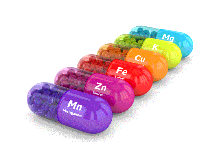 Highly Absorbable Single Elements in colorful capsules, including minerals like Iron, Zinc, and Magnesium.