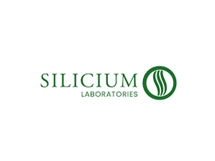 Silicium Laboratories logo featuring green text and symbol, representing Living Silica products.