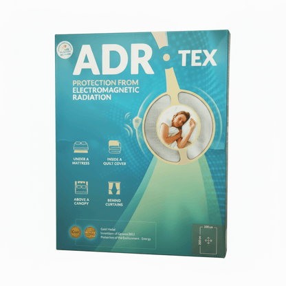 ADR Mats packaging highlighting Electric Field Shield features for protection against electromagnetic radiation.