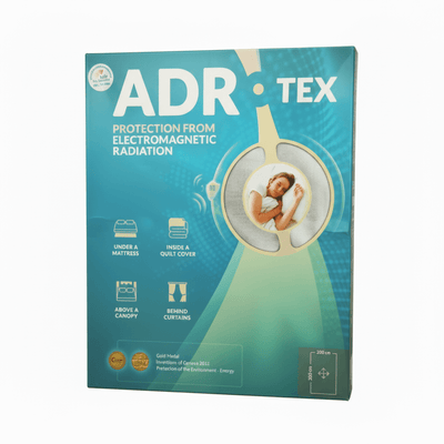 ADR Mats packaging highlighting Electric Field Shield features for protection against electromagnetic radiation.