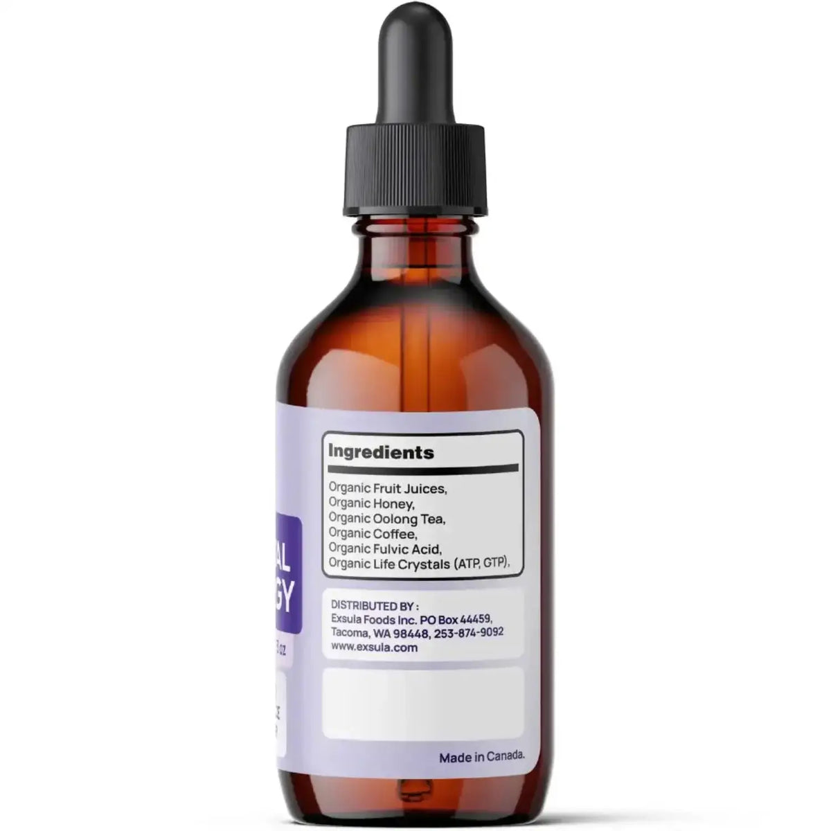 Natural ATP Synthesis Support Liquid bottle with ingredients list including organic juices, honey, and ATP GTP.