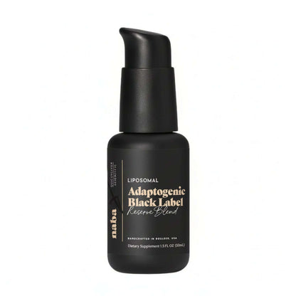 Liposomal Hormone Balance supplement bottle, Adaptogenic Black Label for metabolic and hormonal health.