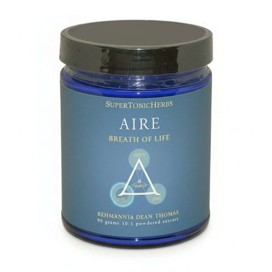 Aire - TCM Herbs Respiratory Support herbal supplement in a blue jar with a black lid.