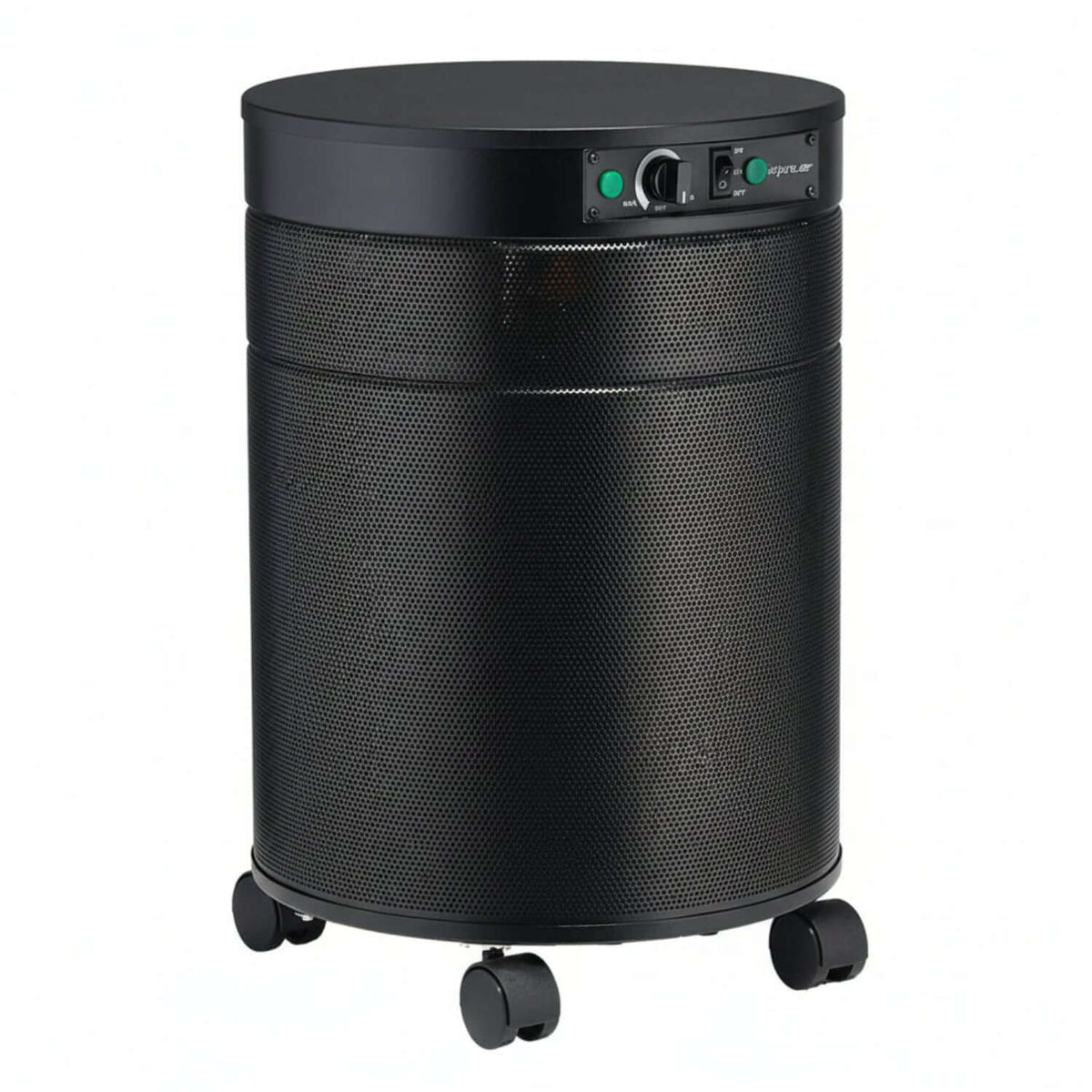 Airpura I600 air purifier featuring Medical Grade HEPA Filtration and Clinical Air Quality in a sleek black design.