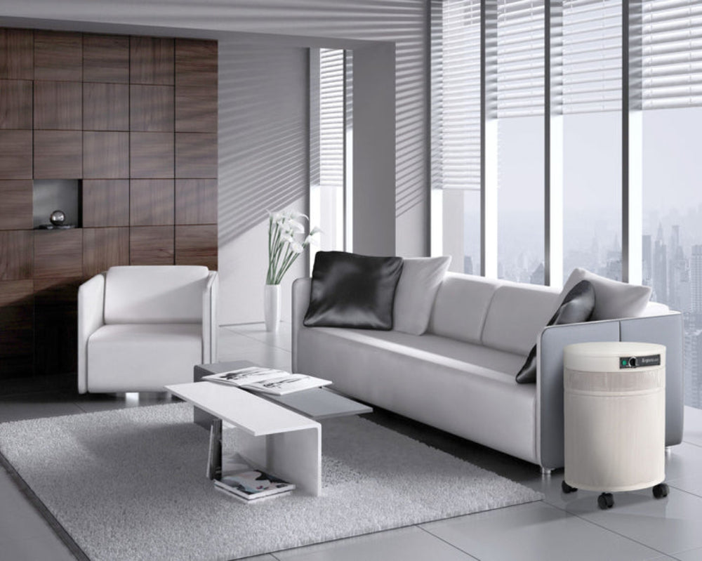 Airpura T600DLX air purifier in modern living room for Heavy Tobacco Smoke and Chemical VOC Air Filtration.