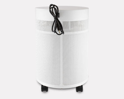 Airpura T600 air purifier for Tobacco Smoke and Tar Particle Air Filtration with white mesh design and wheels.