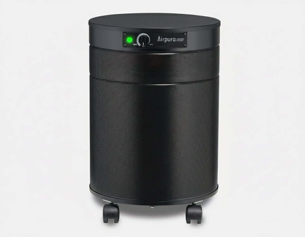 Airpura UV600 air purifier featuring germicidal UV and Medical Grade HEPA Filtration for removing airborne pathogens.