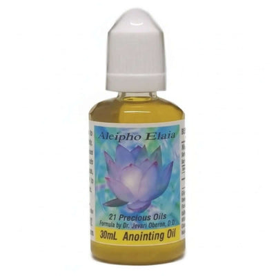 Aleipho Elaia Oil - Sacred Anointing Oil in a 30mL bottle with floral design.