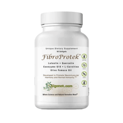 FibroProtek dietary supplement bottle promoting Neuromuscular Support with L-Carnitine and Coenzyme Q10