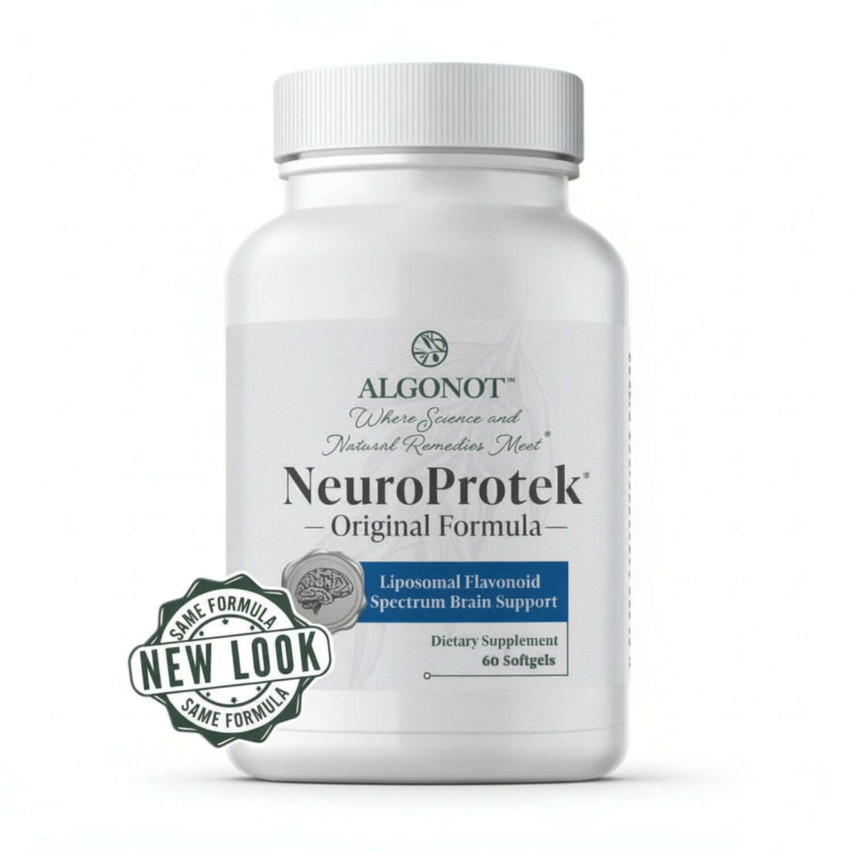 NeuroProtek - Luteolin Quercetin Rutin Supplement bottle showing new look with label details.