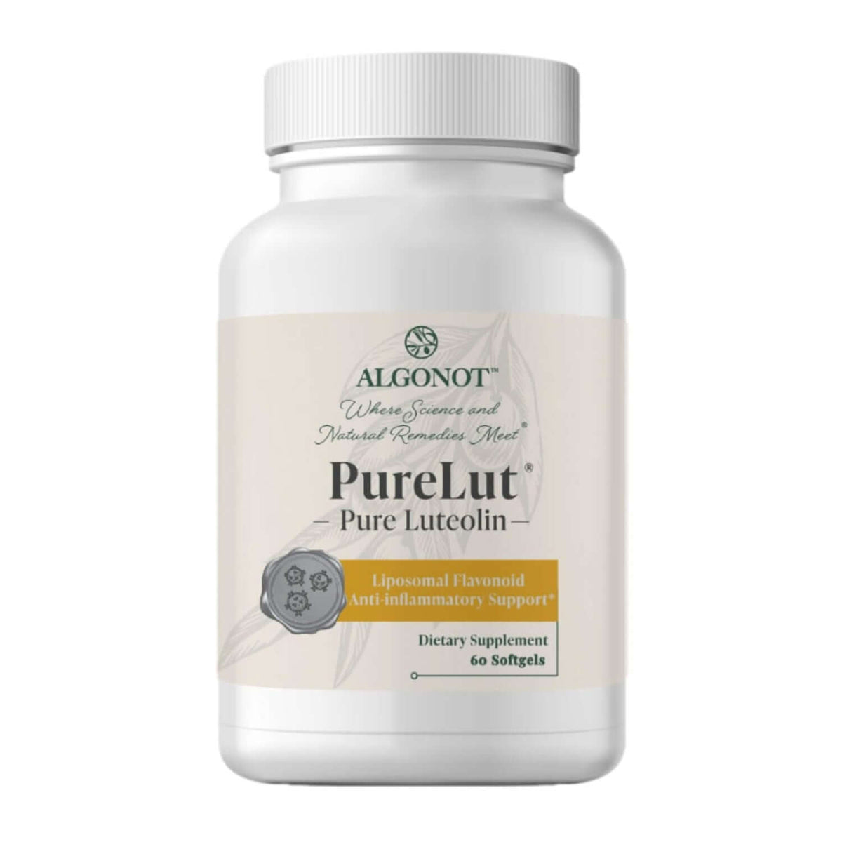 PureLut Natural Cognitive Support for Attention and Focus dietary supplement by Algonot in softgel form.