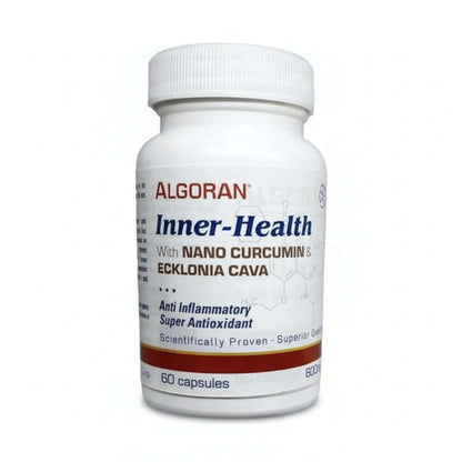 Algoran Inner-Health supplement bottle featuring Ecklonia Cava and Nano Curcumin for enhanced wellness.
