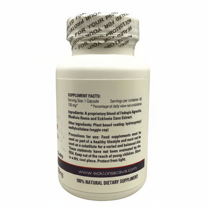 Algoran Vitality and Endurance bottle showcasing Fadogia Agrestis and Rhodiola Rosea dietary supplement facts.