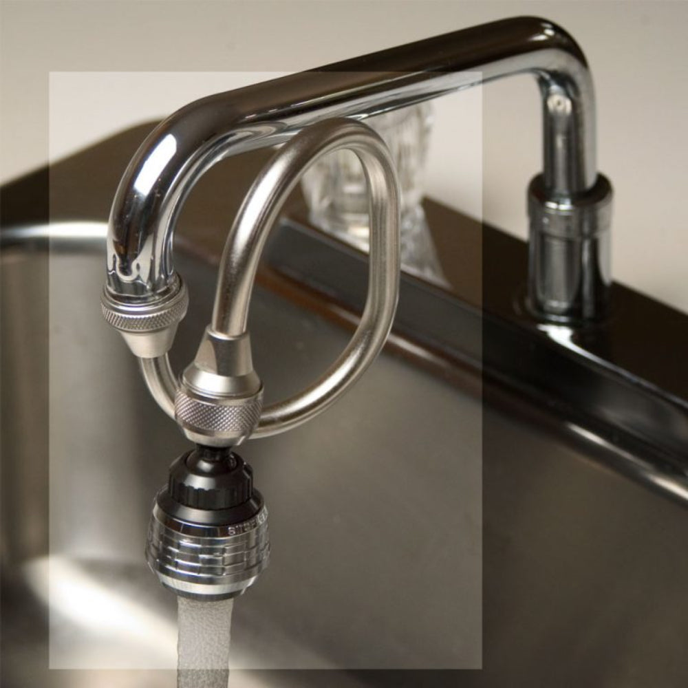 Tap Structured Water Device installed on a modern kitchen faucet, enhancing water flow for better hydration.