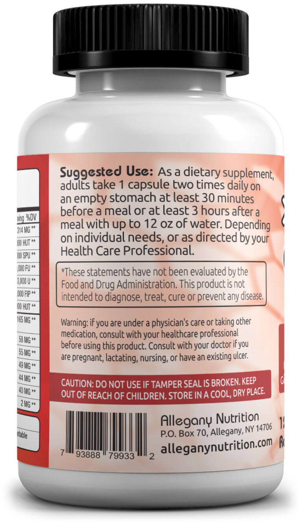 Cardio Support Supplement bottle with label Directions for Use on a white background.