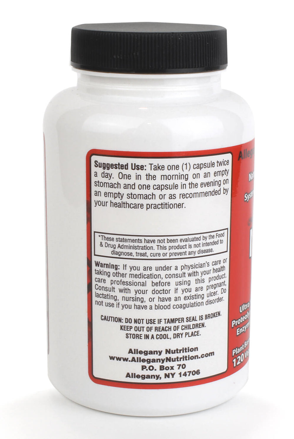 Nattokinase systemic enzyme formula supplement bottle with dosage instructions on label.